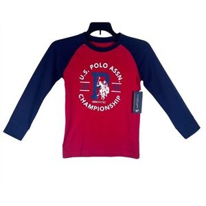 U.S. Polo Assn. T-Shirt Boy's Sz Small Red & Navy Raglan Long Sleeve Graphic NEW